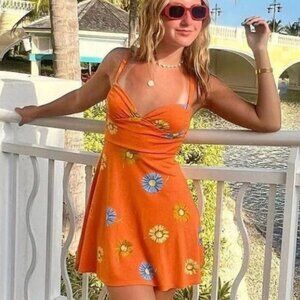 Urban Outfitters | Orange Floral Mini Sun Summer Dress